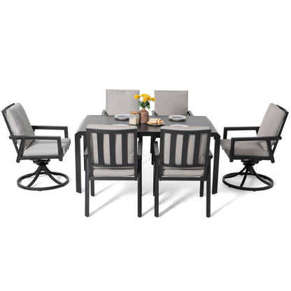 Black 7-Piece Aluminum Outdoor Dining Set with Gray Cushion